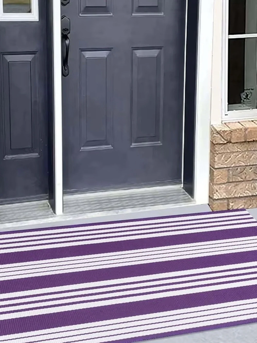 Purple and White Striped Indoor/Outdoor Rug